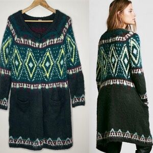 Free People | Frosted Fair Isle Wool Blend Long Line Cardigan